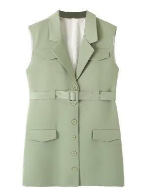 Women's   Breasted with Belt Pocket Long Vest