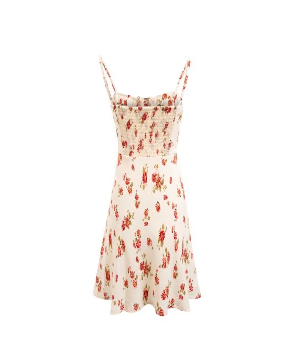 Women's    Vintage Girlish Fresh Slim Fit Floral Pattern over Beige Background Strap Dress