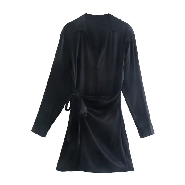 Women's Texture V neck Long Sleeve Dress