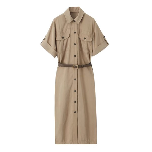 Women's  Clothing Casual with Belt Shirt Dress