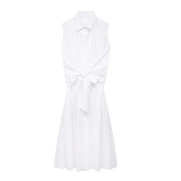 Women's  Clothes Knotted Poplin Shirt Dress