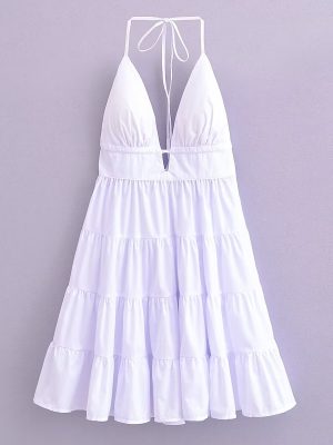 Women's Halter Lace Up Bare Back A Version Dress