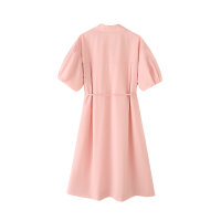 Women's  Solid Color Pure Cotton Tied Shirt Short Sleeve Casual Dress