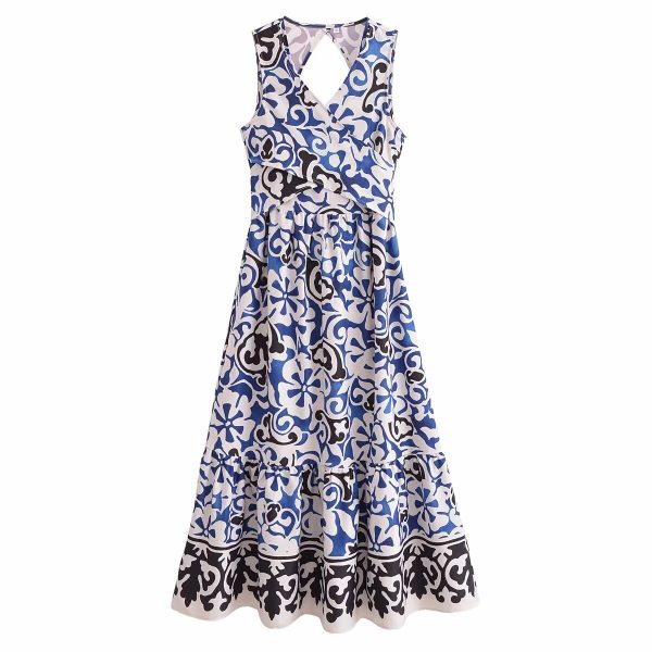 Women's  Printed V Neck Backless Slimming Dress