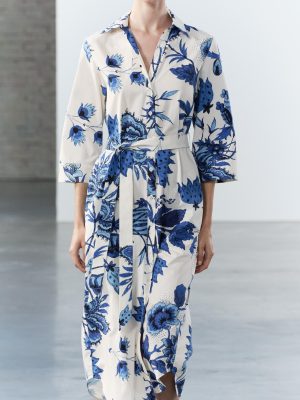 Women's Spring Summer Printed Shirt Type Dress