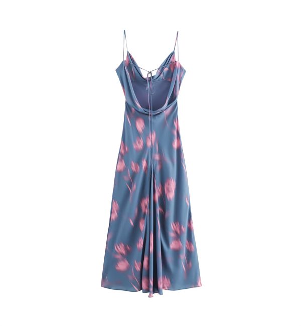 Women's Spring Draped Collar Printing Slip Dress Maxi Dress