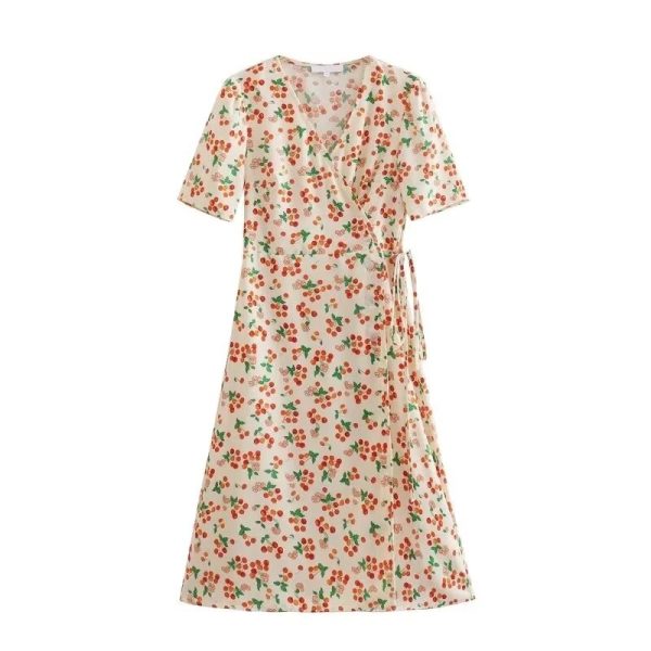 Women's neck Wrap Little Daisy Cherry Floral Dress