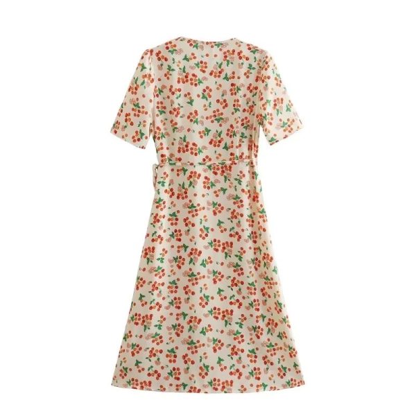 Women's neck Wrap Little Daisy Cherry Floral Dress