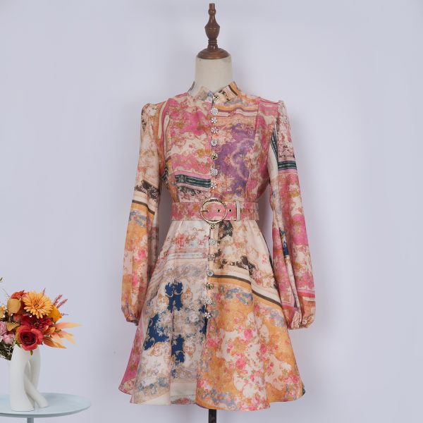 Women's Spring Printed Long Sleeve Elegant A Line Dress