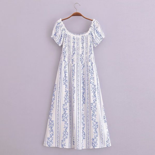 Women's  Clothing Casual Printing Elegant Puff Sleeve Dress