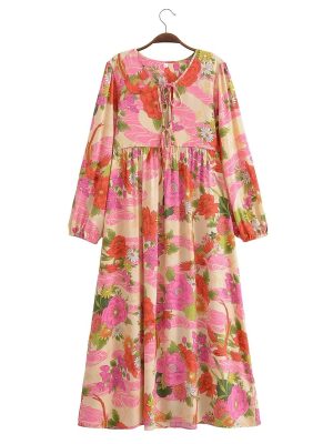 Women's Spring Rayon Floral Sling A Line Dress