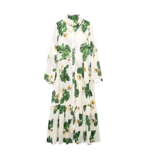 Women's Summer  Clothing Simple Floral Print Long Sleeve Dress