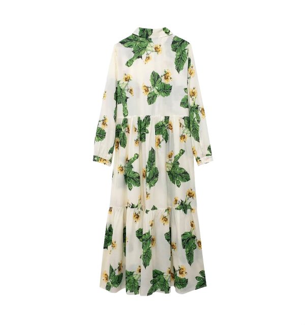 Women's Summer  Clothing Simple Floral Print Long Sleeve Dress