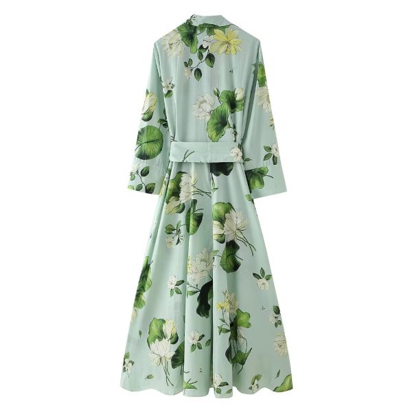 Women's Floral Print Tied Shirt Long Sleeve Dress