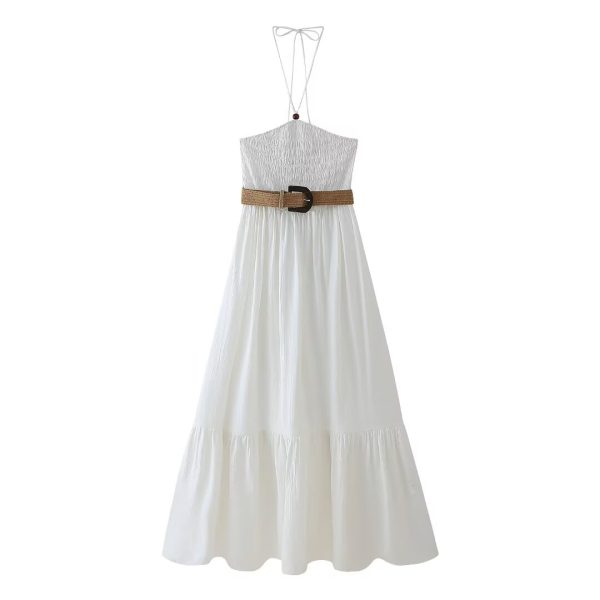 Women's Clothing Summer with Belt Halter Sleeveless Dress A Line Dress