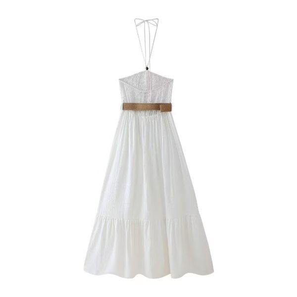 Women's Clothing Summer with Belt Halter Sleeveless Dress A Line Dress