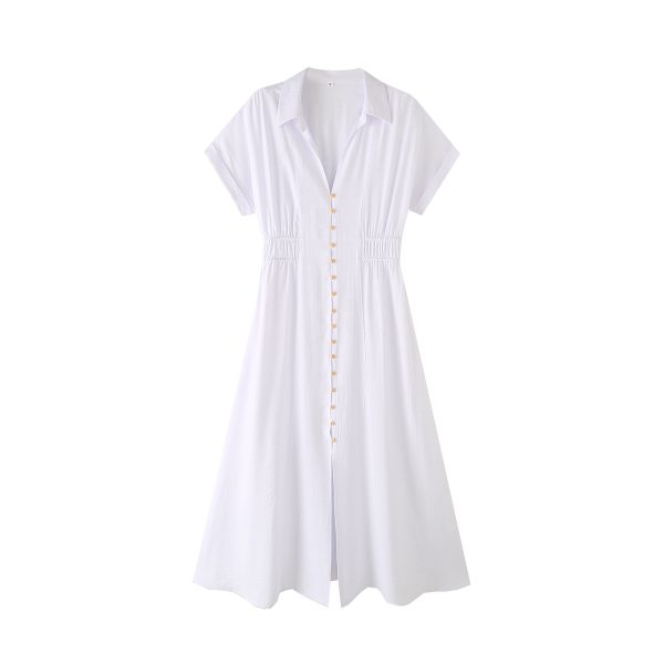 Women's Summer Midi Dress Shirt Office Elegant Solid Color Simple Dress Women