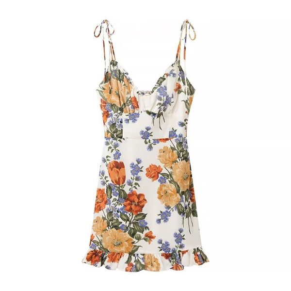 Women's Summer  Floral Print High Waist Sexy Side Split Hem Sling Dress