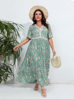 Women's Lace Stitching Loose Floral Beach Vacation Beach Dress