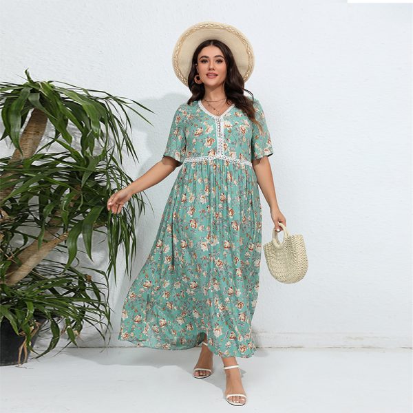 Women's Lace Stitching Loose Floral Beach Vacation Beach Dress