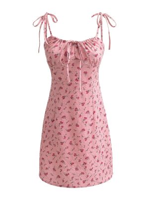 Women's Rose Lace up Sleeveless Waist Floral Holiday Dress