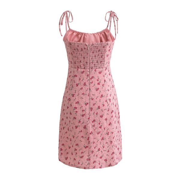 Women's Rose Lace up Sleeveless Waist Floral Holiday Dress