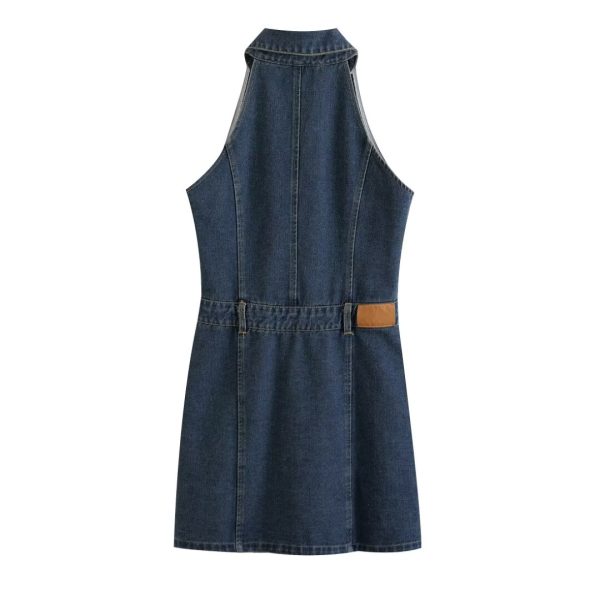 Women's  Clothing Polo Collar Sleeveless Shirt Loose Casual Denim Dress