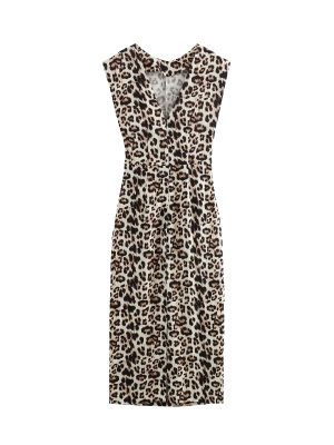 Women's Summer  Clothing Linen Blended Leopard Print Sleeveless Dress
