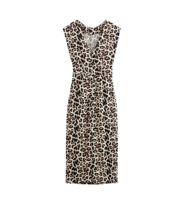 Women's Summer  Clothing Linen Blended Leopard Print Sleeveless Dress