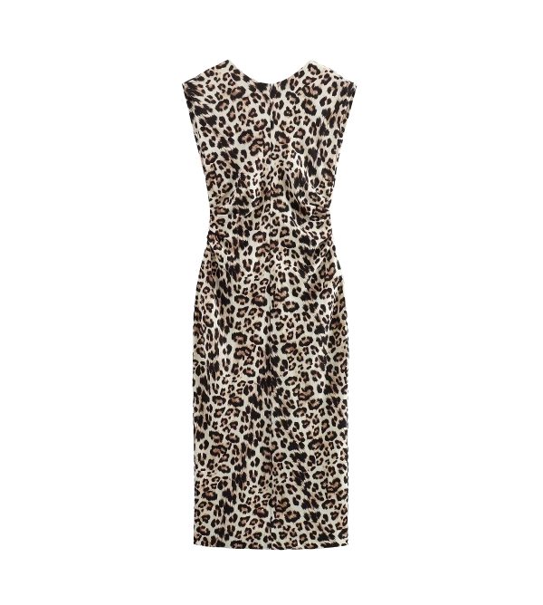 Women's Summer  Clothing Linen Blended Leopard Print Sleeveless Dress