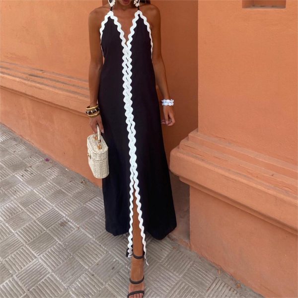 Women's Elegant Spliced Halterneck With Suspenders Dress