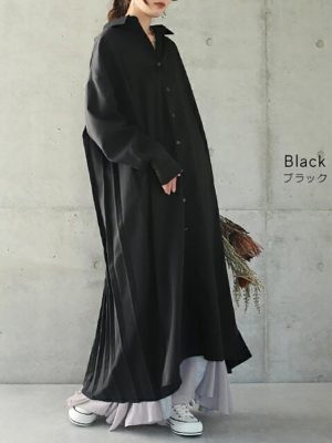 Women's  Loose Dress Women Casual Large Version Back Pleated Long Shirt Dress