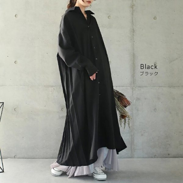 Women's  Loose Dress Women Casual Large Version Back Pleated Long Shirt Dress