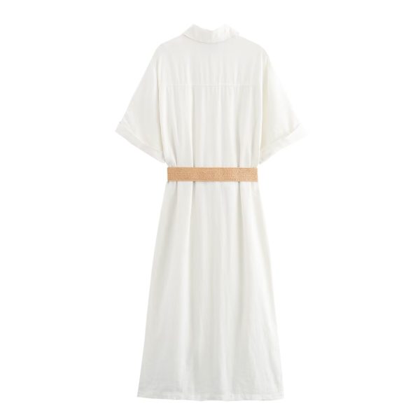 Women's  Breasted Waistband Linen Dress