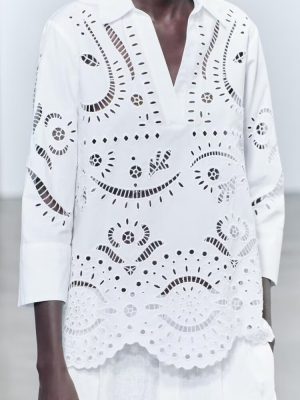 Women's  Cutout Embroidery Loose Shirt