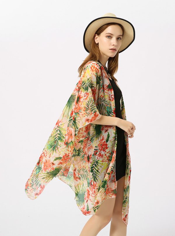 Women's  Printed Floral Sun Protection Shirt Beach Dress Beach Cover Up