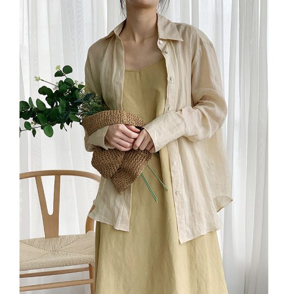 Women's  Micro Transparent Cotton Linen Shirt Cardigan