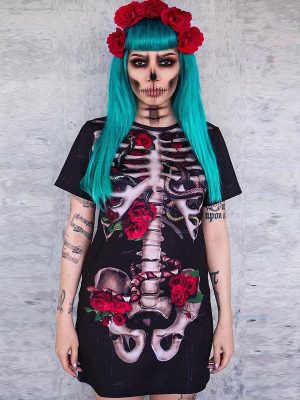 Women's Costume Skull Spiritual Love Cospaly Performance Wear Printed Dress for Women