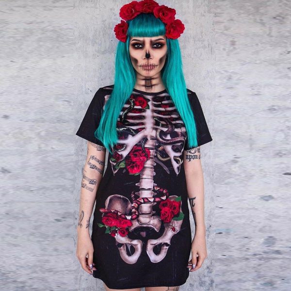 Women's Costume Skull Spiritual Love Cospaly Performance Wear Printed Dress for Women