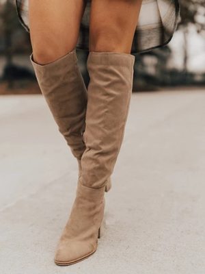 Women's  Suede Chunky Heel Pointed Toe Side Zip Solid Color Knight Boots