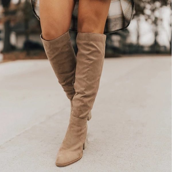 Women's  Suede Chunky Heel Pointed Toe Side Zip Solid Color Knight Boots