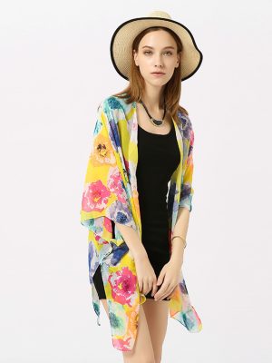Women's  Beach Seaside Floral Over clothes Blouse Small Coat Bikini Jacket Long Women Direct