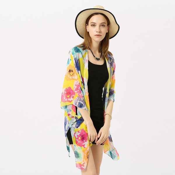 Women's  Beach Seaside Floral Over clothes Blouse Small Coat Bikini Jacket Long Women Direct