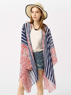 Women's Chiffon Striped Positioning Beach Sun Protection Cardigan Vacation Clothes