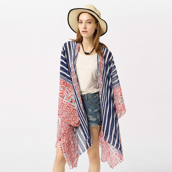 Women's Chiffon Striped Positioning Beach Sun Protection Cardigan Vacation Clothes