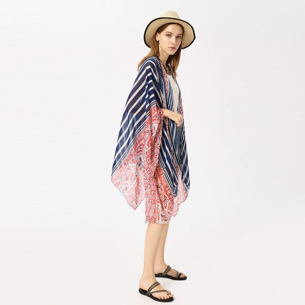 Women's Chiffon Striped Positioning Beach Sun Protection Cardigan Vacation Clothes