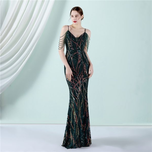 Women's Slim-Fit Fishtail Wedding Car Model Exhibition Dress