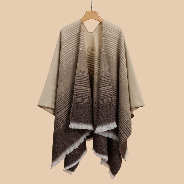 Women's  Loose Shawl Thermal Shoulder Protection Cloak Strip Knitted Double Sided Cashmere Cloak