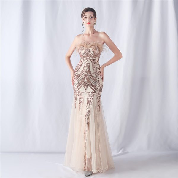 Women's  Tube Top Sequin Gauze Evening Dress