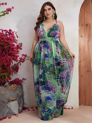 Women's Plus Size Chiffon Spaghetti Straps Sleeveless Maxi Dress